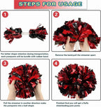 6 Pcs Metallic Cheerleading Pom Poms with Baton Handles for Sports Team Parties, Black Red