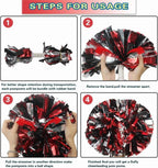 6 Pcs Metallic Cheerleading Pom Poms with Baton Handles for Sports Team Parties, Black Red Silver