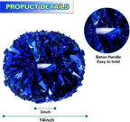 6 Pcs Metallic Cheerleading Pom Poms with Baton Handles for Sports Team Parties, Blue