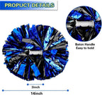 6 Pcs Metallic Cheerleading Pom Poms with Baton Handles for Sports Team Parties, Blue Black