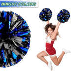 6 Pcs Metallic Cheerleading Pom Poms with Baton Handles for Sports Team Parties, Blue Black