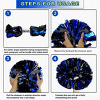 6 Pcs Metallic Cheerleading Pom Poms with Baton Handles for Sports Team Parties, Blue Black