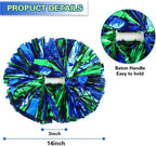 6 Pcs Metallic Cheerleading Pom Poms with Baton Handles for Sports Team Parties, Blue Green