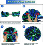 6 Pcs Metallic Cheerleading Pom Poms with Baton Handles for Sports Team Parties, Blue Green