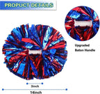 6 Pcs Metallic Cheerleading Pom Poms with Baton Handles for Sports Team Parties, Blue Red