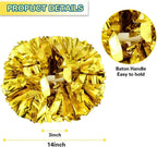 6 Pcs Metallic Cheerleading Pom Poms with Baton Handles for Sports Team Parties, Gold
