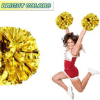 6 Pcs Metallic Cheerleading Pom Poms with Baton Handles for Sports Team Parties, Gold
