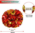 6 Pcs Metallic Cheerleading Pom Poms with Baton Handles for Sports Team Parties, Gold Red