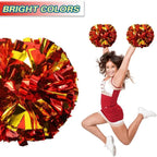 6 Pcs Metallic Cheerleading Pom Poms with Baton Handles for Sports Team Parties, Gold Red