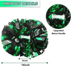 6 Pcs Metallic Cheerleading Pom Poms with Baton Handles for Sports Team Parties, Green Black