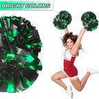 6 Pcs Metallic Cheerleading Pom Poms with Baton Handles for Sports Team Parties, Green Black