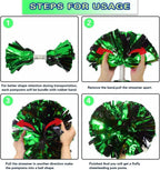 6 Pcs Metallic Cheerleading Pom Poms with Baton Handles for Sports Team Parties, Green Black