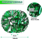 6 Pcs Metallic Cheerleading Pom Poms with Baton Handles for Sports Team Parties, Green Silver