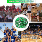 6 Pcs Metallic Cheerleading Pom Poms with Baton Handles for Sports Team Parties, Green Silver