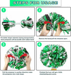 6 Pcs Metallic Cheerleading Pom Poms with Baton Handles for Sports Team Parties, Green Silver