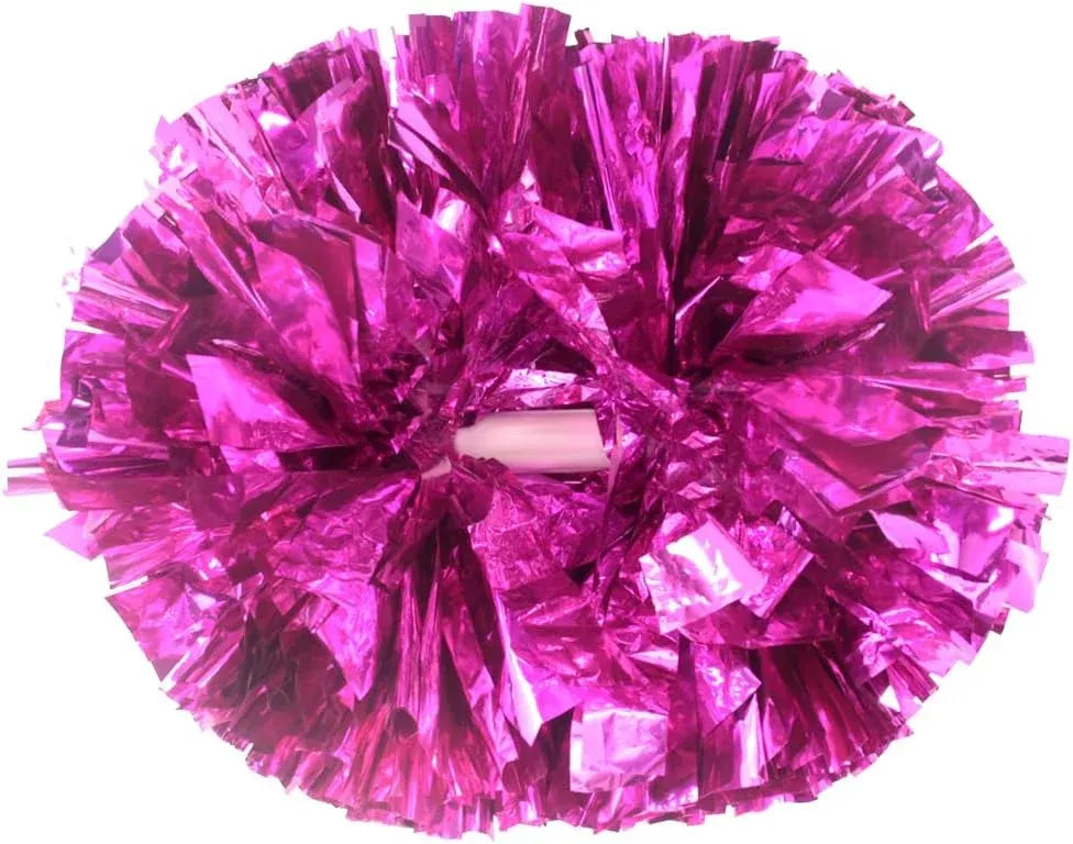 6 Pcs Metallic Cheerleading Pom Poms with Baton Handles for Sports Team Parties, Hot Pink