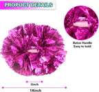 6 Pcs Metallic Cheerleading Pom Poms with Baton Handles for Sports Team Parties, Hot Pink