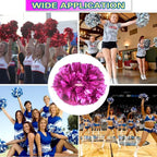 6 Pcs Metallic Cheerleading Pom Poms with Baton Handles for Sports Team Parties, Hot Pink