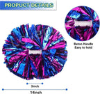 6 Pcs Metallic Cheerleading Pom Poms with Baton Handles for Sports Team Parties, Hot Pink Blue