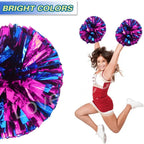 6 Pcs Metallic Cheerleading Pom Poms with Baton Handles for Sports Team Parties, Hot Pink Blue
