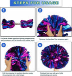 6 Pcs Metallic Cheerleading Pom Poms with Baton Handles for Sports Team Parties, Hot Pink Blue