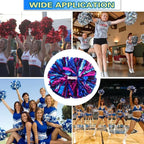 6 Pcs Metallic Cheerleading Pom Poms with Baton Handles for Sports Team Parties, Hot Pink Blue
