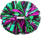 6 Pcs Metallic Cheerleading Pom Poms with Baton Handles for Sports Team Parties, Hot Pink Green