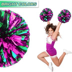 6 Pcs Metallic Cheerleading Pom Poms with Baton Handles for Sports Team Parties, Hot Pink Green