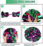 6 Pcs Metallic Cheerleading Pom Poms with Baton Handles for Sports Team Parties, Hot Pink Green