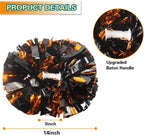 6 Pcs Metallic Cheerleading Pom Poms with Baton Handles for Sports Team Parties, Orange Black