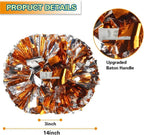 6 Pcs Metallic Cheerleading Pom Poms with Baton Handles for Sports Team Parties, Orange Silver