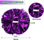 6 Pcs Metallic Cheerleading Pom Poms with Baton Handles for Sports Team Parties, Purple