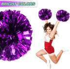 6 Pcs Metallic Cheerleading Pom Poms with Baton Handles for Sports Team Parties, Purple