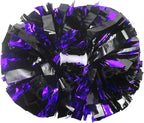 6 Pcs Metallic Cheerleading Pom Poms with Baton Handles for Sports Team Parties, Purple Black