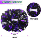 6 Pcs Metallic Cheerleading Pom Poms with Baton Handles for Sports Team Parties, Purple Black