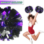 6 Pcs Metallic Cheerleading Pom Poms with Baton Handles for Sports Team Parties, Purple Black