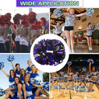 6 Pcs Metallic Cheerleading Pom Poms with Baton Handles for Sports Team Parties, Purple Black