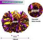 6 Pcs Metallic Cheerleading Pom Poms with Baton Handles for Sports Team Parties, Purple Gold