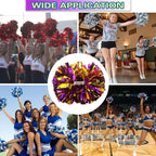 6 Pcs Metallic Cheerleading Pom Poms with Baton Handles for Sports Team Parties, Purple Gold