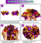 6 Pcs Metallic Cheerleading Pom Poms with Baton Handles for Sports Team Parties, Purple Gold