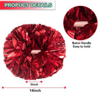 6 Pcs Metallic Cheerleading Pom Poms with Baton Handles for Sports Team Parties, Red