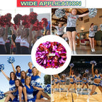 6 Pcs Metallic Cheerleading Pom Poms with Baton Handles for Sports Team Parties, Red Pink