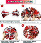 6 Pcs Metallic Cheerleading Pom Poms with Baton Handles for Sports Team Parties, Red Silver