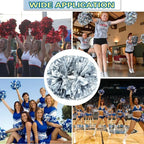 6 Pcs Metallic Cheerleading Pom Poms with Baton Handles for Sports Team Parties, Silver