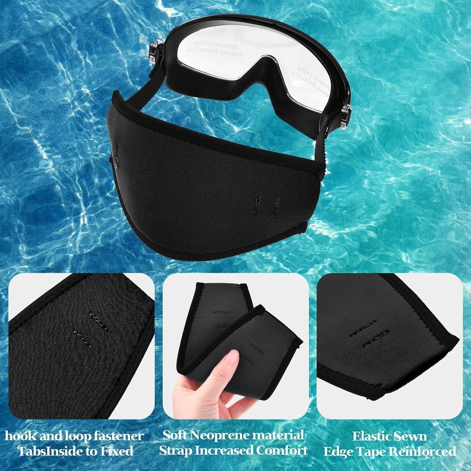 3 Pack Neoprene Diving Mask Strap Covers, Hair Protector Wraps for Snorkeling, Black 7.5 x 3.5 In