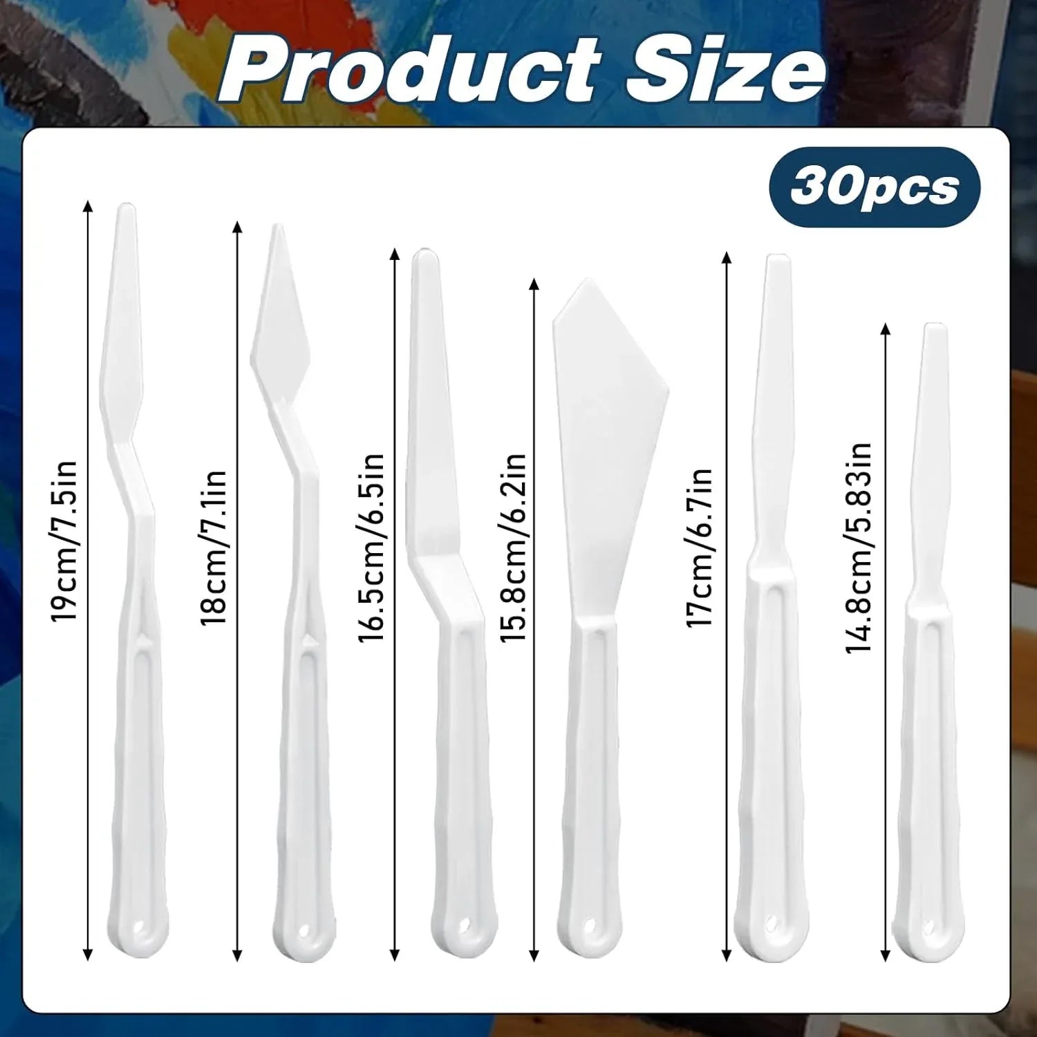 30 Pcs Plastic Palette Knives Set, Flexible Painting Spatulas for Acrylic Oil Mixing, White
