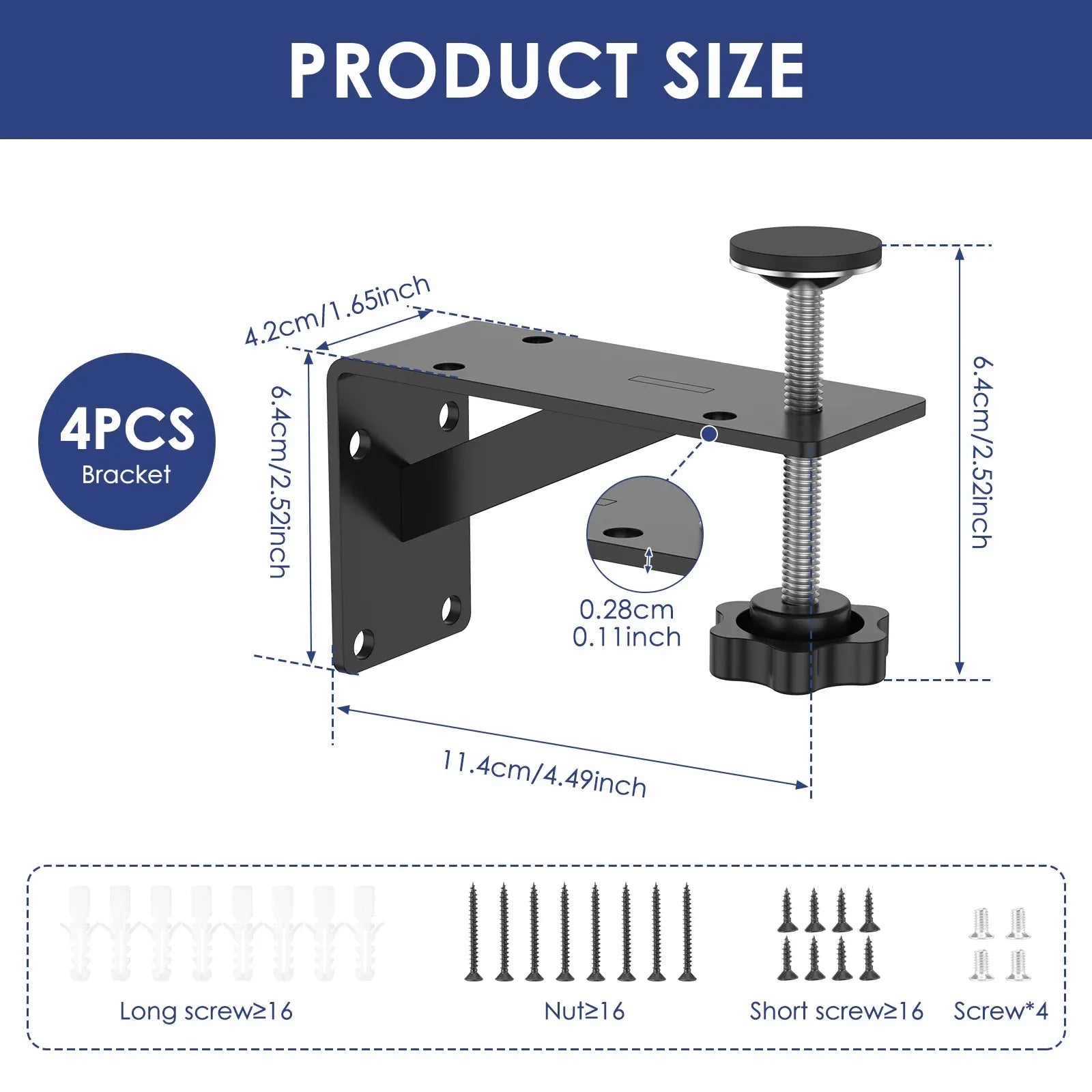 4 Pcs Undermount Sink Brackets, Heavy Duty Adjustable Iron Support Brackets, Black 11cm