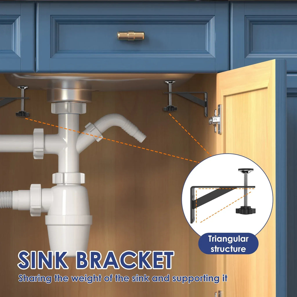 4 Pcs Undermount Sink Brackets, Heavy Duty Adjustable Iron Support Brackets, Black 11cm