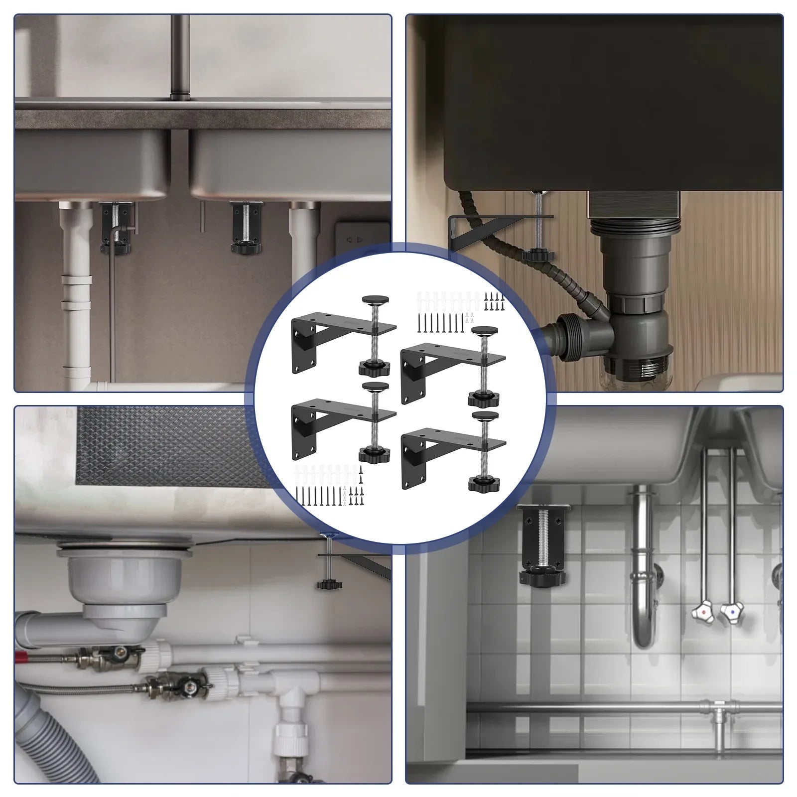 4 Pcs Undermount Sink Brackets, Heavy Duty Adjustable Iron Support Brackets, Black 11cm