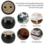 4 Pcs Round Bun Furniture Legs, Solid Eucalyptus Wood Replacement Sofa Feet, Black 2 Inch